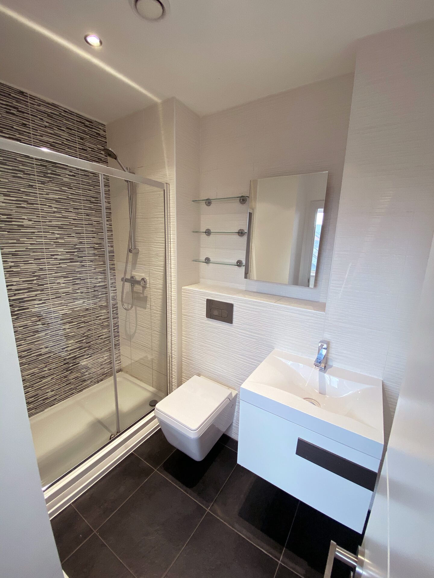 Modern bathroom with walk-in shower